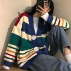 Oversize Striped Knit Sweater Jacket Rainbow Stripe - One Size