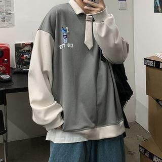 Graphic Print Polo Sweatshirt