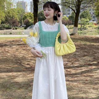 Short-sleeve A-line Midi Dress / Sleeveless Top