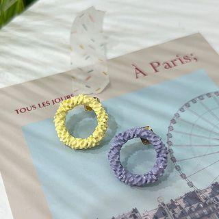 Asymmetric Textured Hoop Earrings Purple & Yellow - One Size