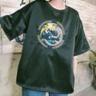 Elbow-sleeve Dragon Embroidered T-shirt