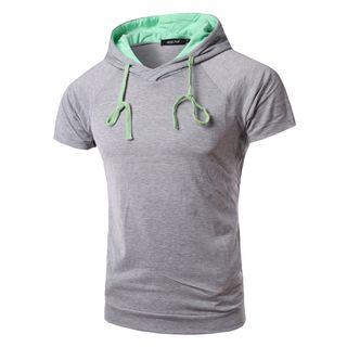 Plain Short-sleeve Hooded T-shirt