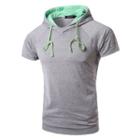 Plain Short-sleeve Hooded T-shirt