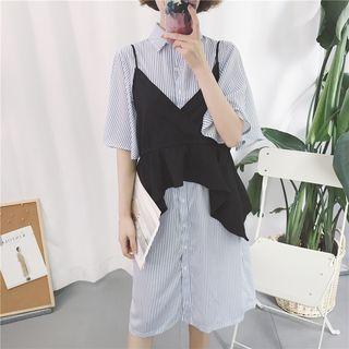 Set: Elbow-sleeve Shirt Dress + Strappy Top