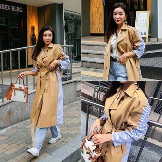 Double-breasted Striped-detail Trench Coat With Sash