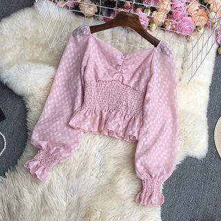 Lantern-sleeve Check Blouse
