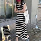 Sleeveless Striped Knit Midi Sheath Dress Stripes - Almond - One Size