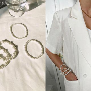 Set Of 4: Faux-pearl Bracelet Ivory - One Size