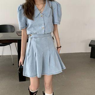 Short-sleeve Denim Top / Mini Skirt