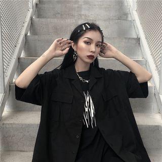 Elbow-sleeve Cargo Shirt Black - One Size