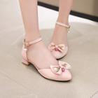 Bow Accent Low-heel Ankle Strap Sandals