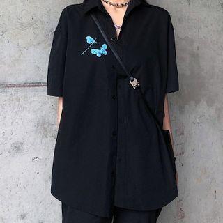 Butterfly Short-sleeve Shirt Shirt - Black - One Size