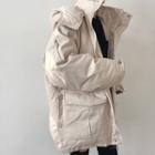 Slit-side Hooded Zip Padded Jacket Almond - One Size