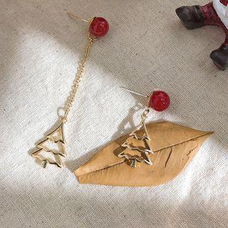 Mismatch Christmas Tree Earring 1 Pair - Red & Gold - One Size