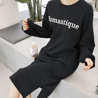 Balloon-sleeve Lettering Midi Pullover Dress