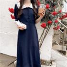 Wood Ear Trim Large Lapel Long Dress