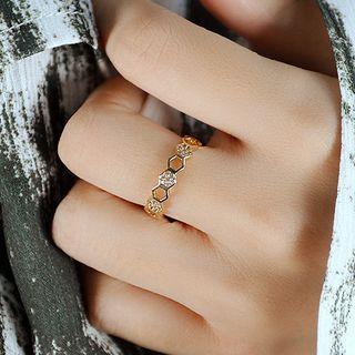 Rhinestone Geometric Open Ring 1pc - 90 - Gold - One Size