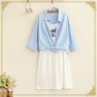 Set: Lettering Sleeveless Dress + Elbow-sleeve Shirt