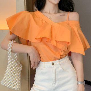 Single Shoulder Ruffle Short-sleeve Top