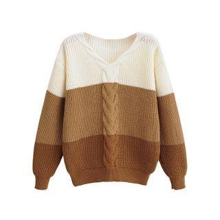 Color Block Sweater Brown & White - One Size