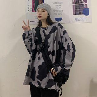Cow-print Round Neck Pullover As Shown In Figure - One Size