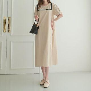 Contrast-trim Button-back Maxi Dress
