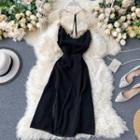 Halter-neck Embellished Midi A-line Dress Black - One Size
