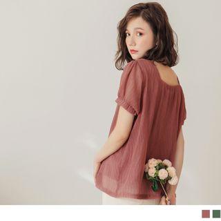 Square Collar Short-sleeve Chiffon Top