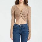 Twisted Cropped Pointelle Knit Top