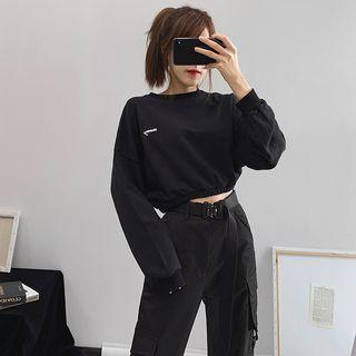 Dolman-sleeved Embroidered Crop Pullover