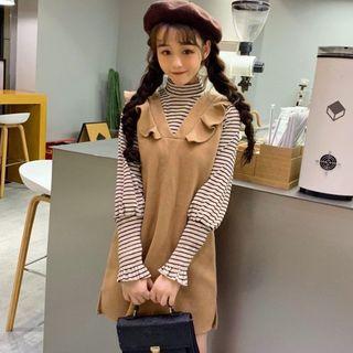 Turtleneck Striped Sweater/ V-neck Sleeveless Dress