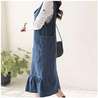 Frilled-hem Denim Suspender Dress