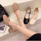 Block Heel Faux Pearl Strap Mary Jane Shoes