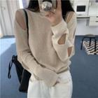 Cold-shoulder Cut-out Knit Top Off-white - One Size