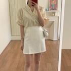 Short-sleeve Plain Blouse / Mini Pencil Skirt