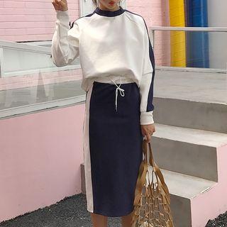 Set: Color Panel Pullover + Drawstring Midi Skirt