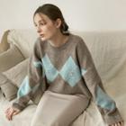 Beaded Argyle Sweater Melange Cocoa - One Size