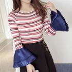 Pinstriped 3/4-sleeve Knit Pullover