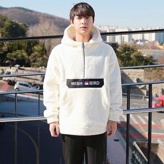 Zip-front Patched Sherpa-fleece Hoodie