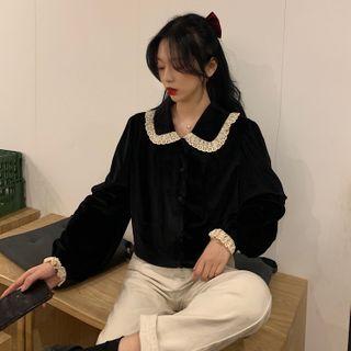 Peter Pan Collar Puff-sleeve Velvet Shirt