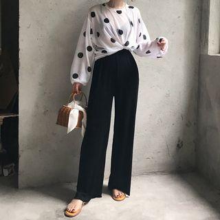 Long-sleeve Polka Dot T-shirt / Wide-leg Pants