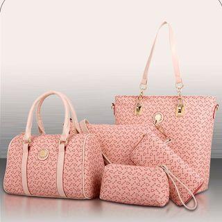 Set Of 5: Patterned Handbag + Crossbody Bag + Wallet + Pouch