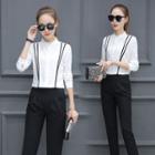 Contrast Trim Band Collar Shirt / Dress Pants