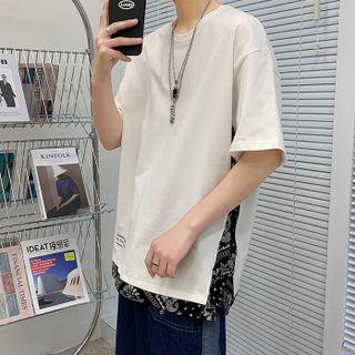 Elbow-sleeve Paisley Trim T-shirt