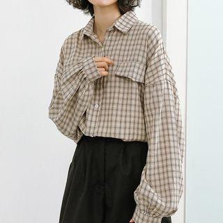 Checked Oversize Shirt Dark Khaki - One Size