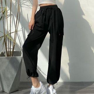 High Waist Drawstring-cuff Cargo Pants