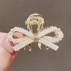 Bow Faux Pearl Hair Clamp Ly1378 - White & Gold - One Size