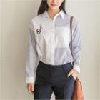 Contrast-panel Embroidered Striped Shirt Blue - One Size