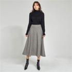 Herringbone Flared Wool Skirt
