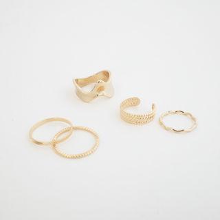 Stacking Ring Set Of 5 (engraving / Wavy / Wide) Gold - One Size